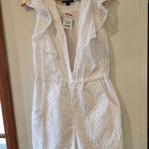 INC International Concepts White Eyelet Romper with Ruffle Trim